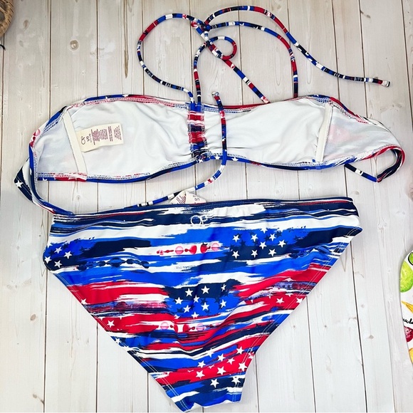 OP bikini string tie top red white and blue patriotic size L - Picture 7 of 7